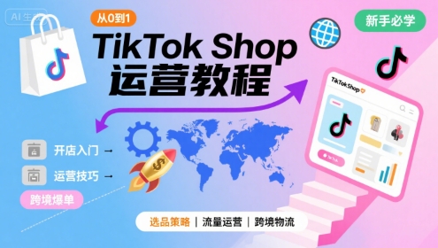 TikTok Shop从0到1运营教程，TikTok跨境电商新手必学课程-日入300副业网