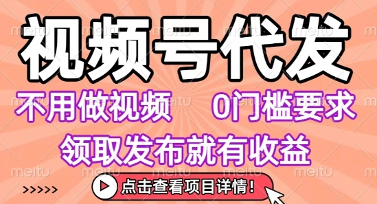 视频号代发，不用剪辑不用做视频，0门槛要求，领取发布就有收益，任务没有无上限，小白轻松上手【揭秘】-日入300副业网
