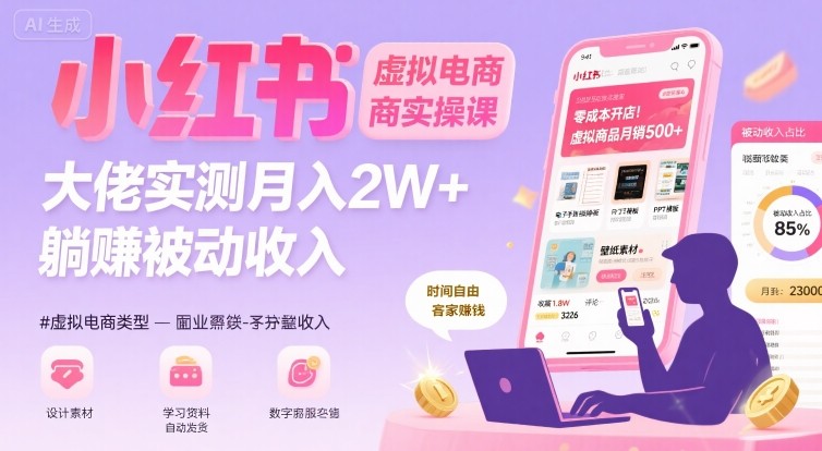 小红书虚拟电商，大佬实测月入2W+，实现被动收入-日入300副业网