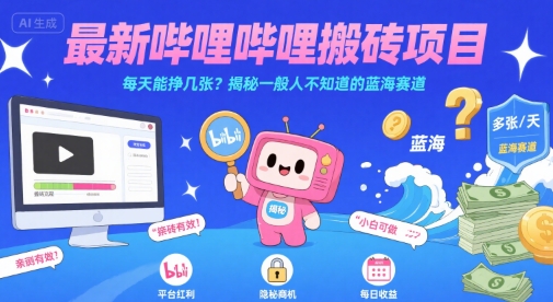 最新哔哩哔哩上B站搬砖项目，每天能挣几张？揭秘一般人不知道的蓝海赛道-日入300副业网