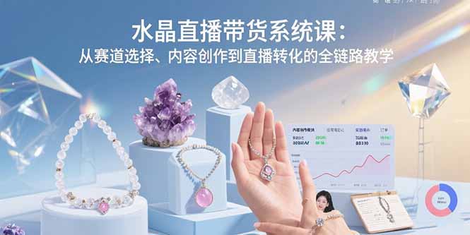 水晶直播带货系统课：从赛道选择、内容创作到直播转化的全链路教学-日入300副业网