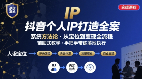 抖音个人IP系统落地实操大课，实操课程，辅助落地-日入300副业网