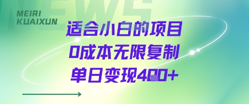 适合小白的项目0成本无限复制单日变现4张+-日入300副业网
