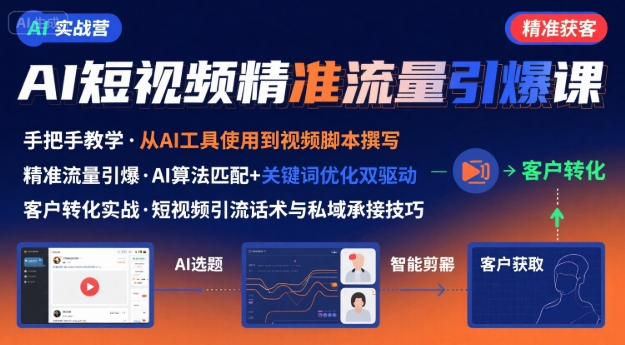AI+短视频引爆精准客户实战营，手把手教你引爆Ai短视频精准流量-日入300副业网