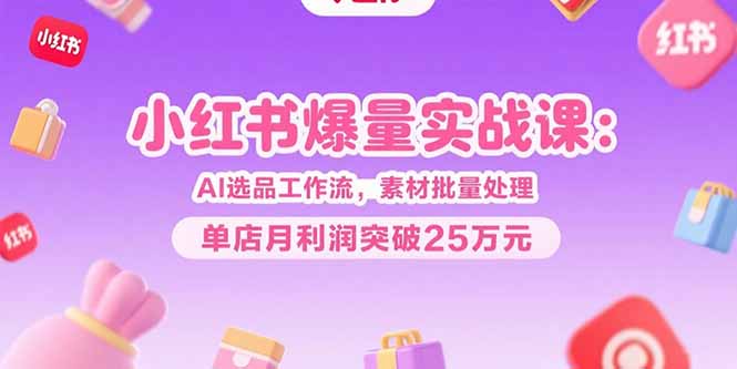 小红书爆量实战课：AI选品工作流，素材批量处理，单店月利润突破25万元-摇钱述