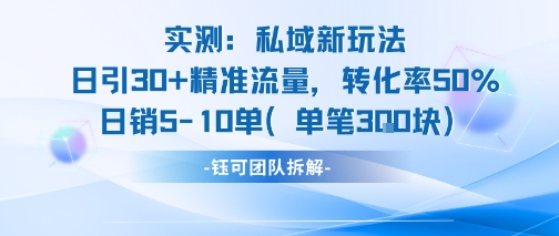 实测私域新玩法日引30加精准流量转化率50%日销5-10单每笔3张-摇钱述