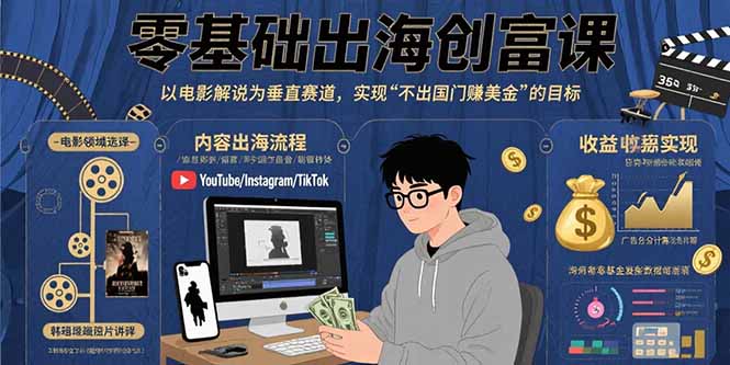 零基础出海创富课：以电影解说为垂直赛道，实现不出国门赚美金的目标-日入300副业网