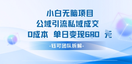 小白无脑项目公域引流私域成交0成本单日变现680米-日入300副业网