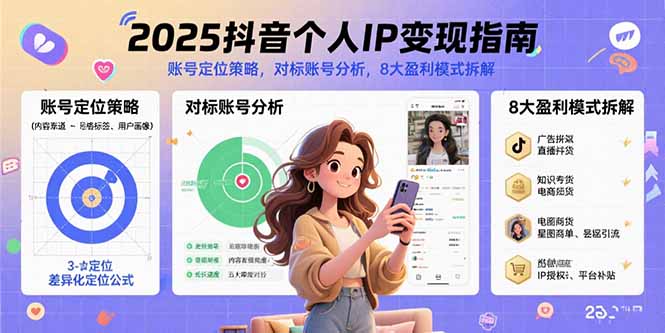 2025抖音个人IP变现指南，账号定位策略，对标账号分析，8大盈利模式拆解-日入300副业网