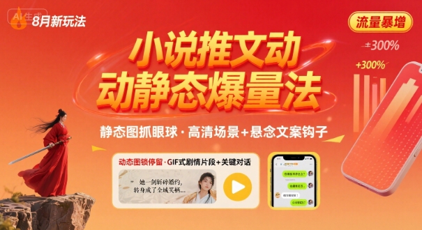 8月小说推文全新玩法，动静态图片+搭配小说文案爆量玩法-日入300副业网