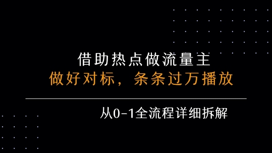 借力热点，乘顺风车玩流量主，条条过万播放， 每月收益5k+，从0-1全流程详细拆解-日入300副业网