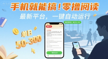 手机就能搞！零撸阅读挂G，最新平台，一键自动运行，随时随地挣，单日50-3张+【揭秘】-日入300副业网