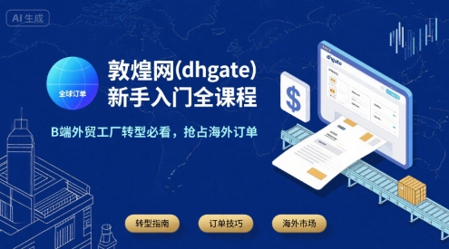 敦煌网(dhgate)新手入门全课程，B端外贸工厂转型必看，抢占海外订单-日入300副业网