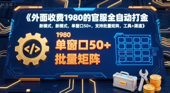 外面收费1980的官服全自动打金，新模式，单窗口50+，支持批量矩阵，工具+渠道【揭秘】-日入300副业网