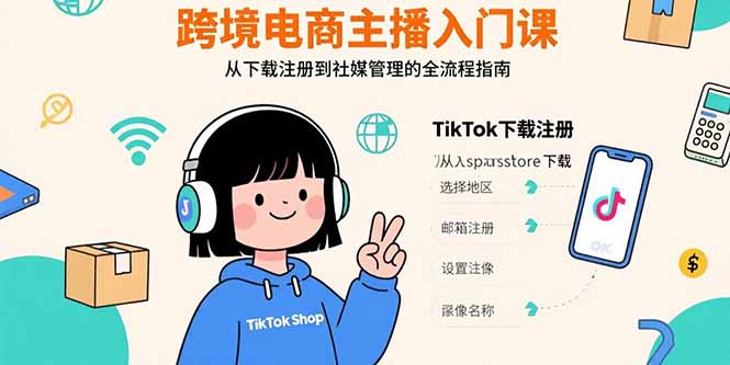 跨境电商主播入门课，TikTok下载注册，支付工具配置，社媒账号管理全流程-日入300副业网