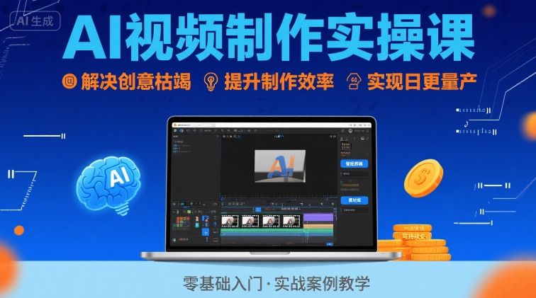 Ai视频制作实操课，解决创意枯竭、效率低下痛点，实现日更量产可持续变现-日入300副业网
