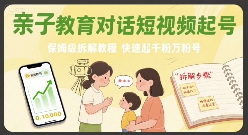 亲子教育对话短视频起号，保姆级拆解教程，快速起千粉万粉号-日入300副业网