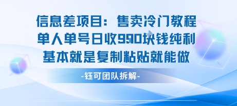 信息差项目：售卖冷门教程单人单号日收9张纯利基本就是复制粘贴就能做-日入300副业网