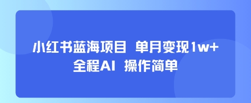 小红书蓝海项目 单月变现1w+ 全程AI 操作简单-日入300副业网