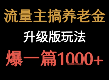 流量主之养老金升级版玩法 爆一篇收益1k+-日入300副业网