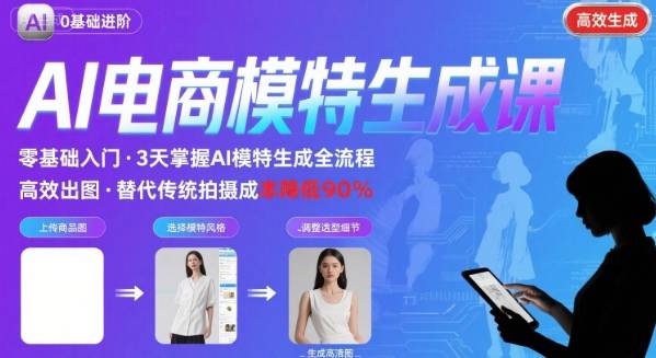 AI模特进阶课程，0基础高效生成逼真电商模特图-日入300副业网