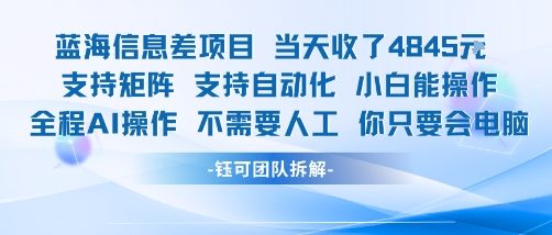 蓝海信息差项目当天收米1k+ 支持矩阵支持自动化小白能操作全程AI操作不需要人工你只要会电脑-日入300副业网