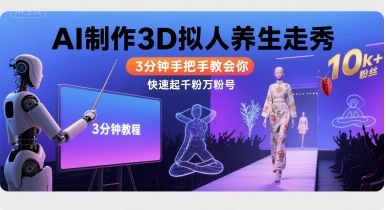 Ai制作3D拟人养生走秀，3分钟手把手教会你，快速起千粉万粉号-日入300副业网
