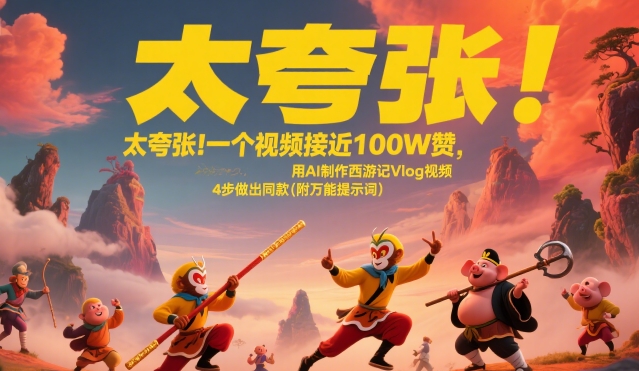 太夸张！一个视频接近100W赞，用AI制作西游记Vlog视频，全流程拆解来了(附万能提示词)-日入300副业网