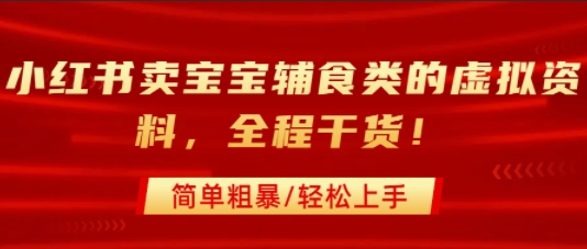 小红书卖宝宝辅食类的虚拟资料，从引流到私域变现，全程干货，简单粗暴，轻松上手-日入300副业网