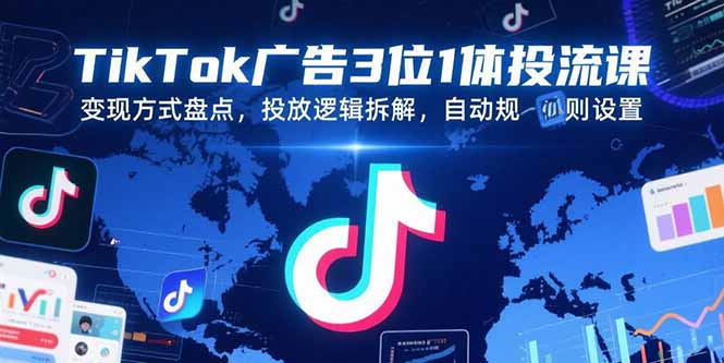 TikTok广告3位1体投流课，变现方式盘点，投放逻辑拆解，自动规则设置-摇钱述