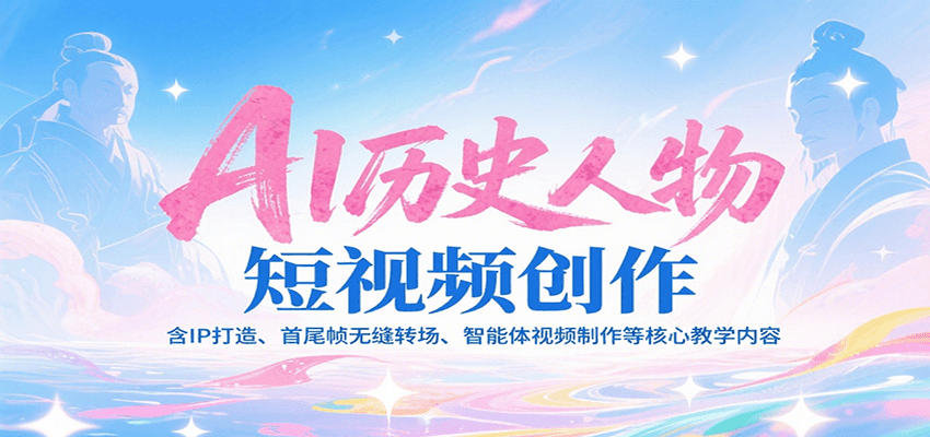 AI历史人物短视频创作，含IP打造、首尾帧无缝转场、智能体视频制作等核心教学内容-摇钱述