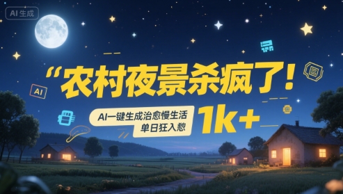 农村夜景杀疯了！AI一键生成治愈系慢生活，单日狂入1k+-摇钱述