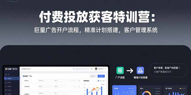 付费投放获客特训营：巨量广告开户流程，精准计划搭建，客户管理系统-摇钱述
