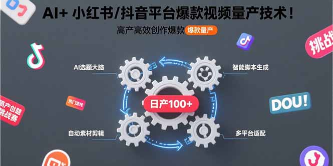 AI+小红书/抖音平台爆款视频量产技术：高产高效创作爆款视频！-日入300副业网