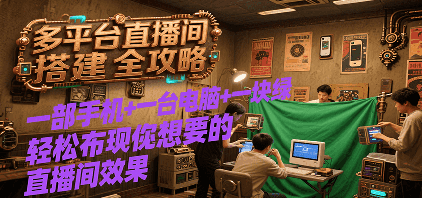 多平台直播间搭建全攻略，一部手机+一台电脑+一块绿布轻松实现你想要的直播间效果-摇钱述