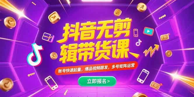 抖音不剪辑带货课，账号快速起量，爆品视频跟发，多号矩阵运营-摇钱述