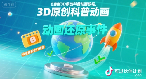 自制3D原创科普动画教程，动画还原事件，抖音最新热门赛道，可过伙伴计划-日入300副业网