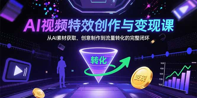 AI视频特效创作与变现课：从AI素材获取、创意制作到流量转化的完整闭环-日入300副业网