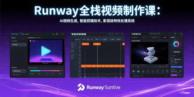 Runway全栈视频制作课：AI视频生成，智能剪辑技术，影视级特效处理系统-日入300副业网