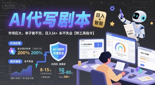 AI代写剧本，市场巨大，单子做不完，日入1k+ 永不失业【附工具指令】-日入300副业网
