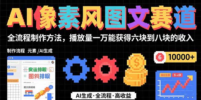 AI像素风图文赛道：全流程制作方法，播放量一万能获得6块到8块的收入-日入300副业网