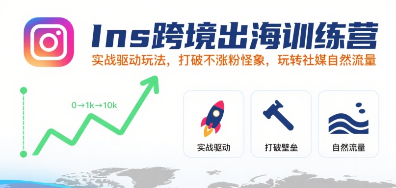 Ins跨境出海训练营，实战驱动玩法，打破不涨粉怪象，玩转社媒自然流量-日入300副业网