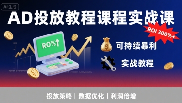 AD投放教程课程实战课，实现广告ROI300%+可持续暴利-日入300副业网