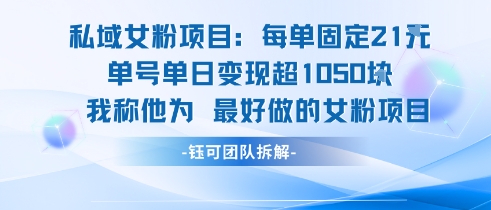 私域女粉项目：每单固定21块，单日变现超1k+，最好做的女粉项目-摇钱述