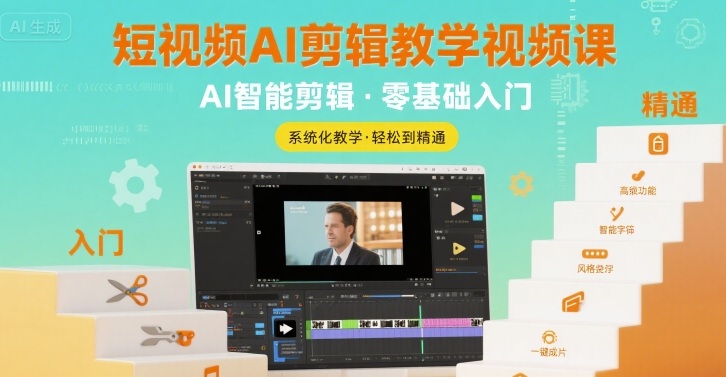 短视频AI剪辑教学视频课，入门到精通-日入300副业网