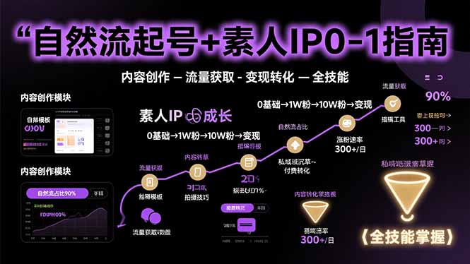 自然流起号+素人IP0-1指南，快速掌握内容创作-流量获取-变现转化-全技能-日入300副业网