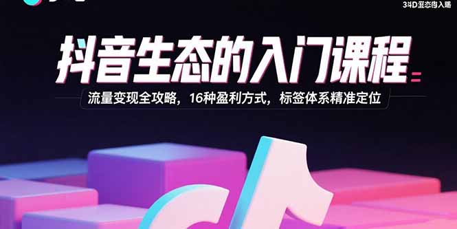 抖音生态的入门课程：流量变现全攻略，16种盈利方式，标签体系精准定位-摇钱述