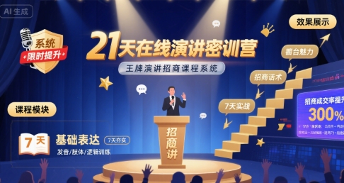 21天在线演讲密训营，王牌演讲招商课程系统-日入300副业网
