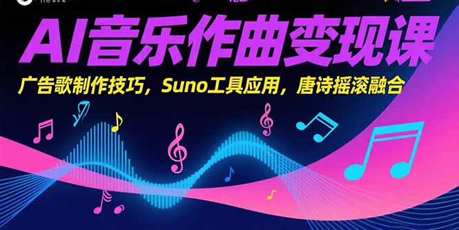 AI音乐作曲变现课，广告歌制作技巧，Suno工具应用，唐诗摇滚融合-摇钱述