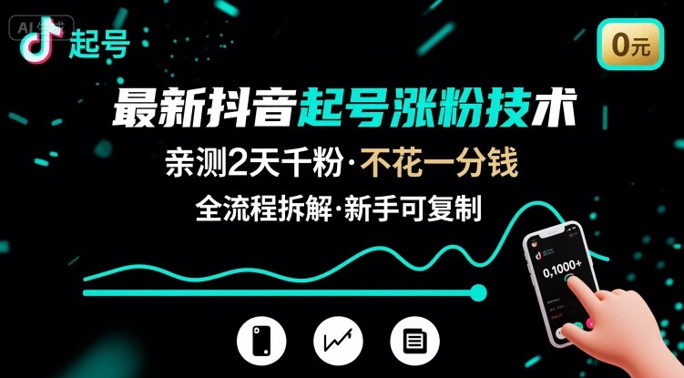 最新抖音起号涨粉技术，亲测2天千粉，不花一分钱，全流程拆解-日入300副业网
